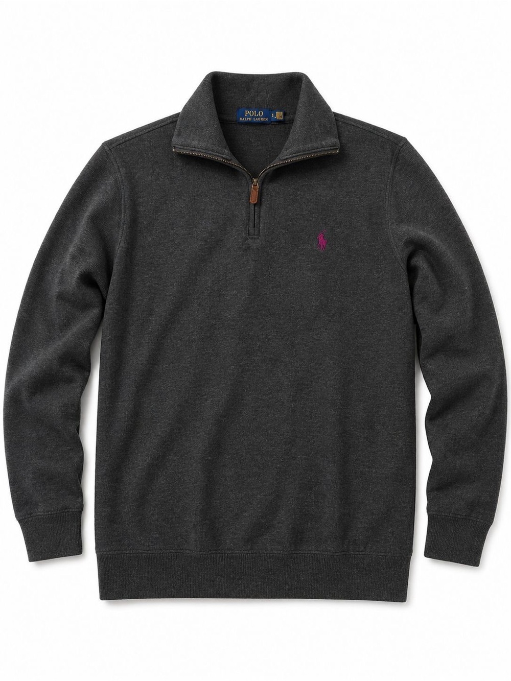 Ralph Lauren Dark Charcoal Quarter-Zip Sweater with Magenta Logo